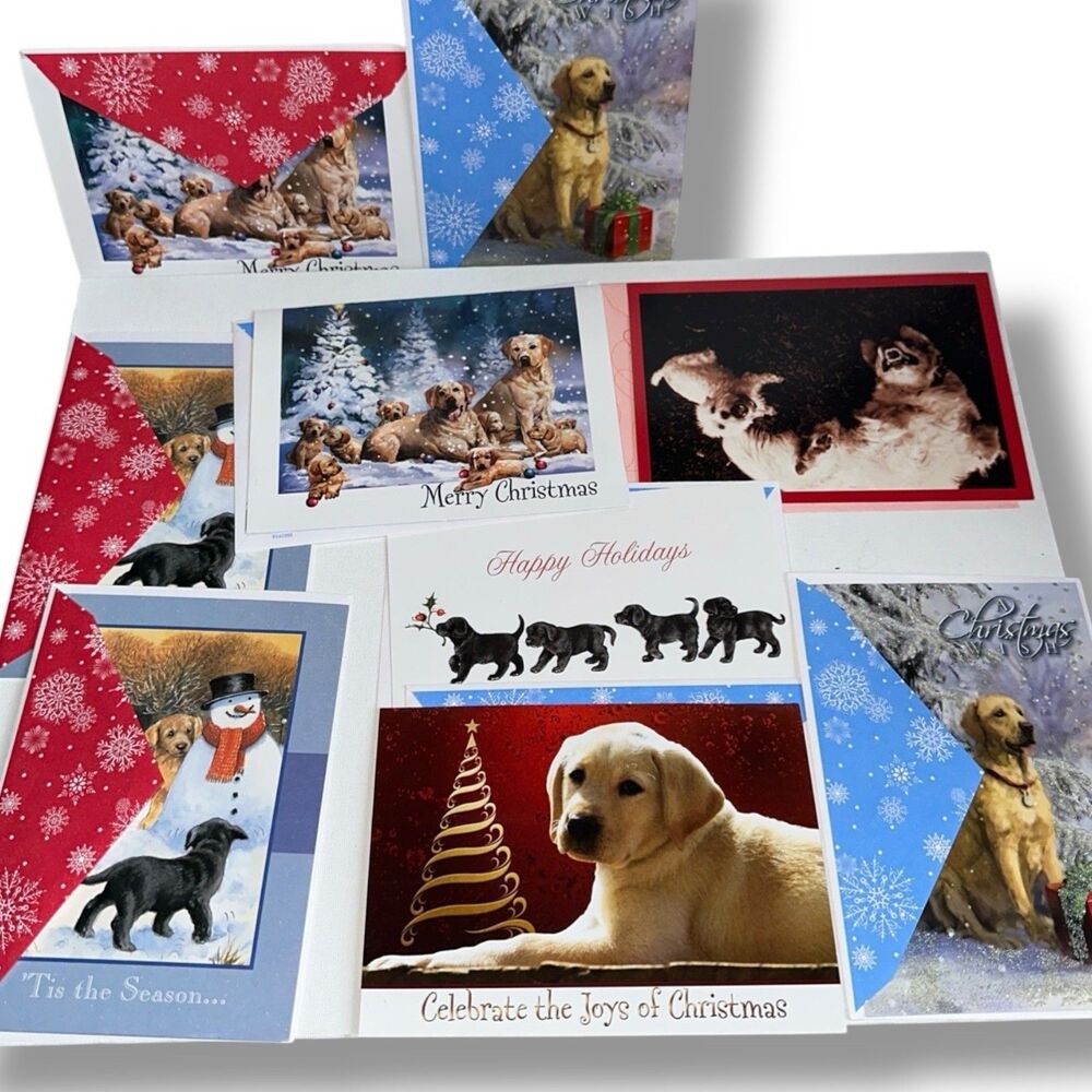 Dog Christmas Cards Lot of 9 Yellow Lab Black Lab Mixed Prints Holiday Greeting